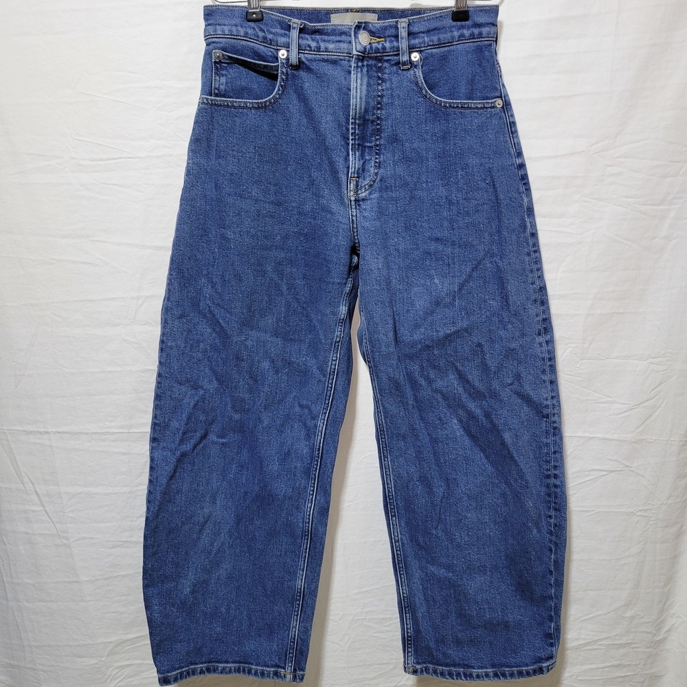 Everlane The Way High Curve Barrel Leg Jeans Blue Womens Sz 28 R High Rise Denim